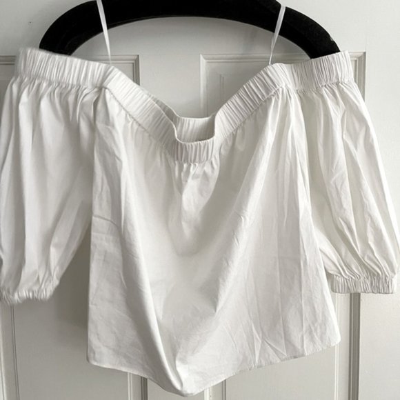 Milly of New York White Poplin Off the Shoulder Blouse - Picture 3 of 7